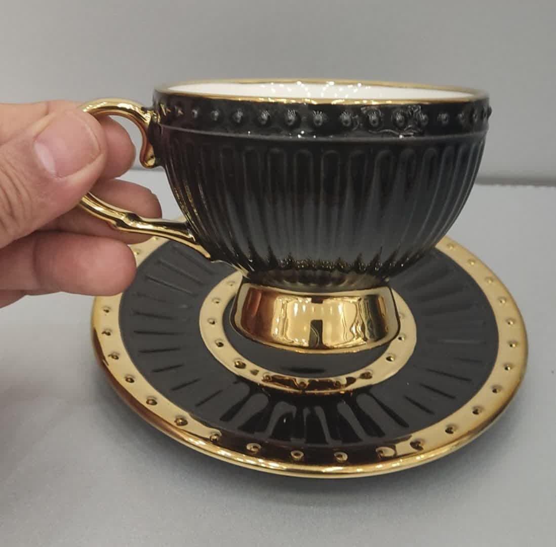 ست فنجان و نعلبکی چایی خوری مشکی لب طلایی/ وارداتی / کد 51069 — تصویر ۲