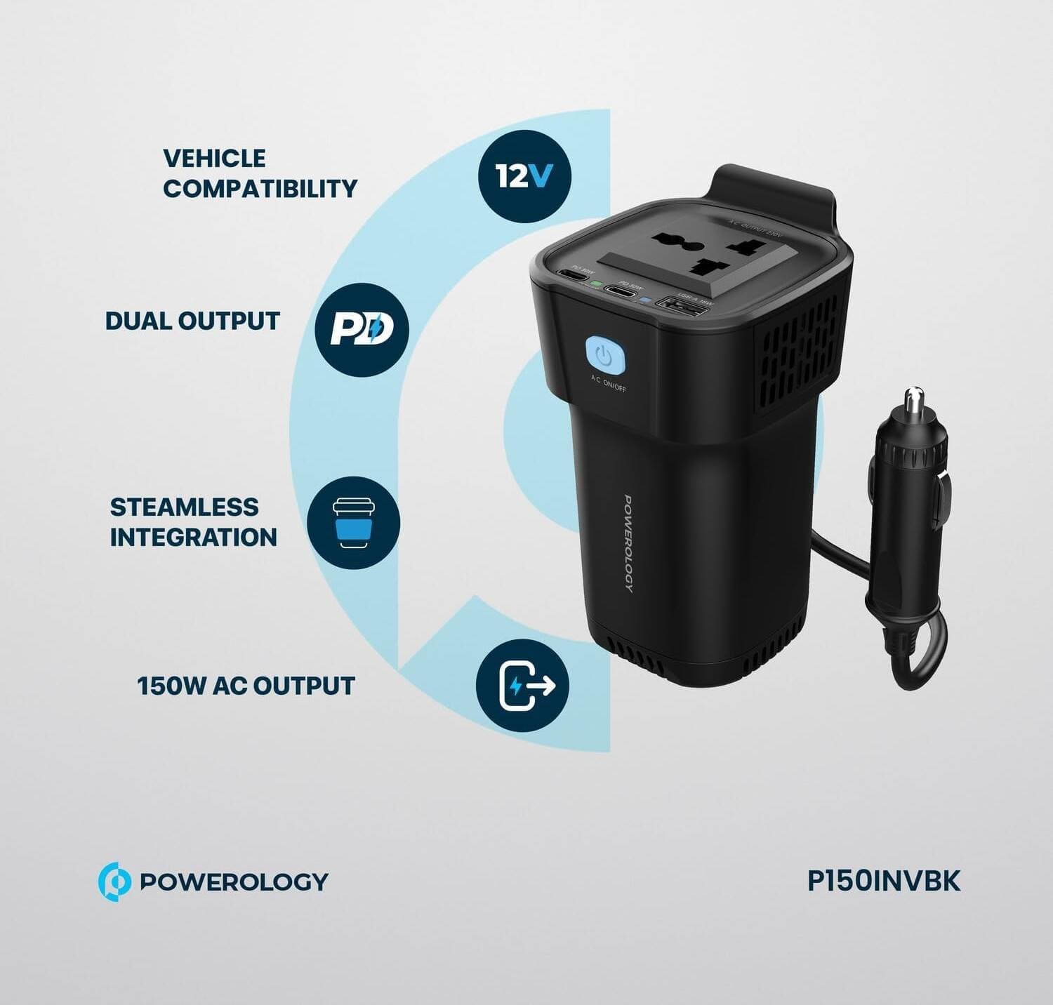 تبدیل برق خودرو پاورولوژی مدل220w powerology CUP HOLDER POWER INVERTER توان150 W — تصویر ۳