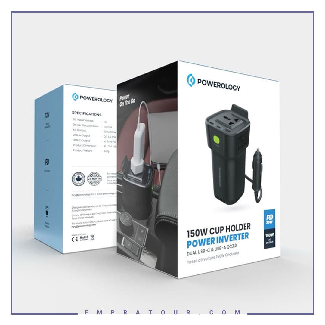 تبدیل برق خودرو پاورولوژی مدل220w powerology CUP HOLDER POWER INVERTER توان150 W — تصویر ۲
