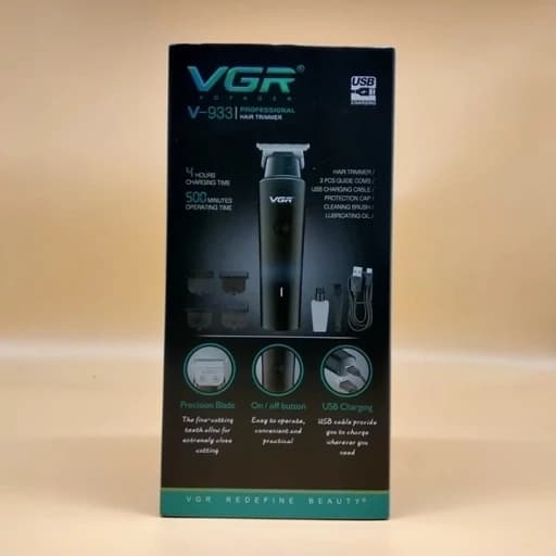 ماشین اصلاح موی سر و صورت وی جی ار مدل V-933 با تیغه استیل پیشرفته، اصلاح خط زن و حجم زن، قابلیت استفاده خشک و مرطوب، با — تصویر ۸