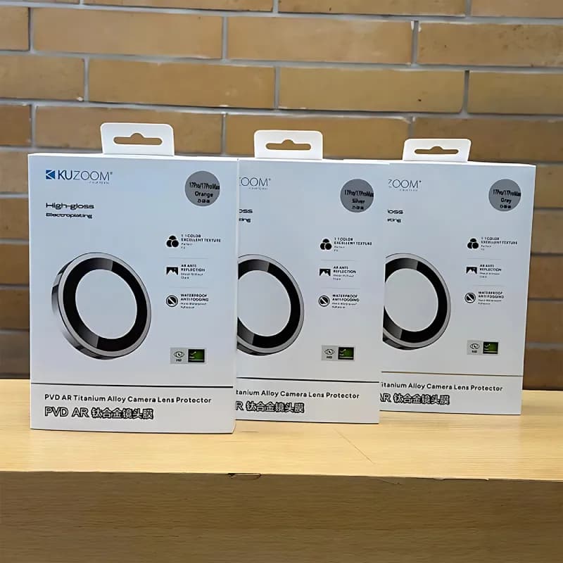 محافظ رینگی لنز دوربین آیفون 17 پرومکس کوزوم KUZOOM PVD AR Titanium ضدانعکاس نور — تصویر ۸