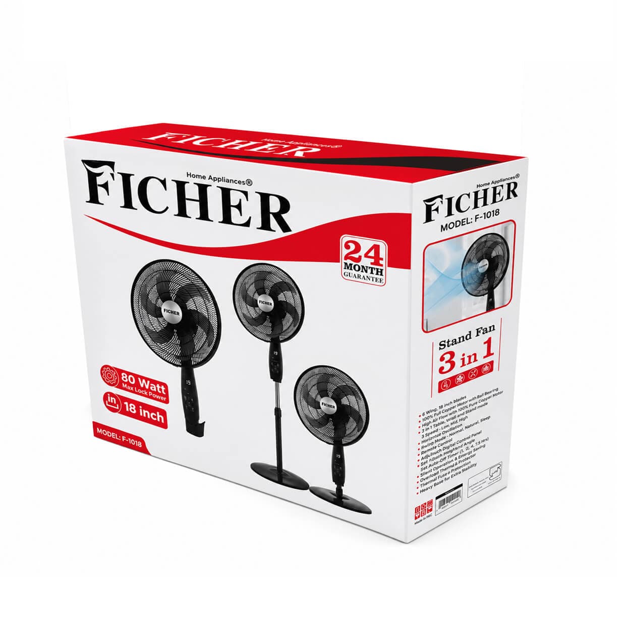 پنکه ایستاده فیشر مدل F-1018 سه کاره 80 وات — تصویر ۴