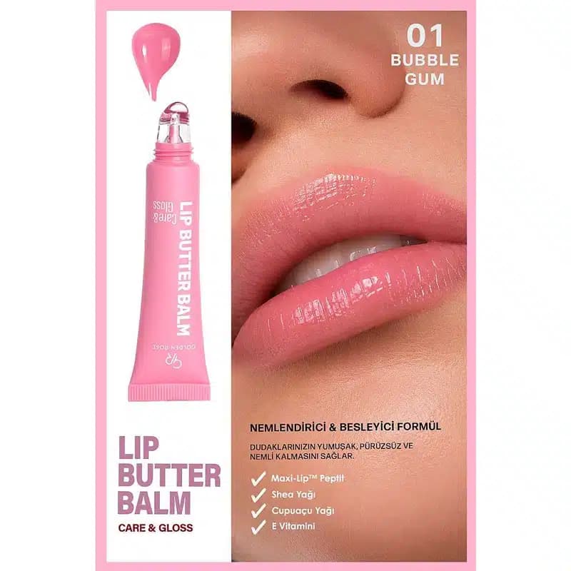 بالم لب کره ای گلدن رز Golden Rose مدل Lip Butter Balm کد 01 رنگ Bubble Gum — تصویر ۳