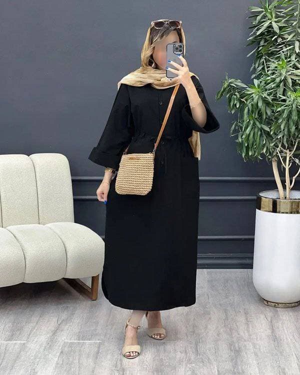 عبای زنانه مشکی مدل پانیک پارچه شانتون (کد: ۶۷۸۰)
