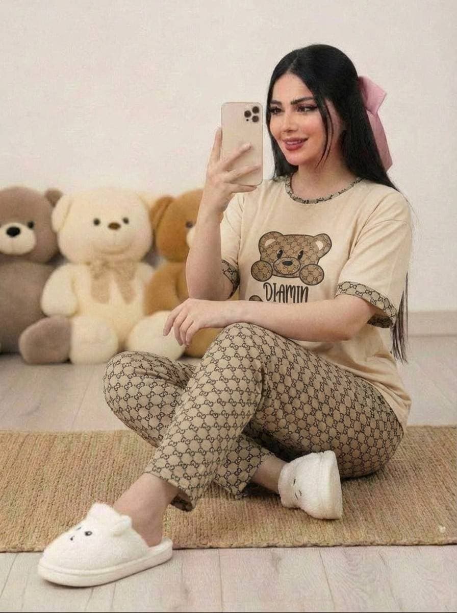 ست تیشرت و شلوار راحتی زنانه مدل نسترن جنس پنبه گلکسی (کد: ۶۰۱۸)