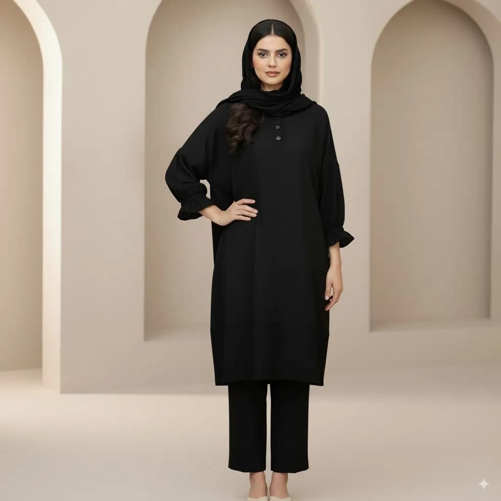 شومیز بافت کوک دوزی شده طرح ساده زنانه مشکی جنس مراکشی سایز لارج و ایکس لارج — تصویر ۷