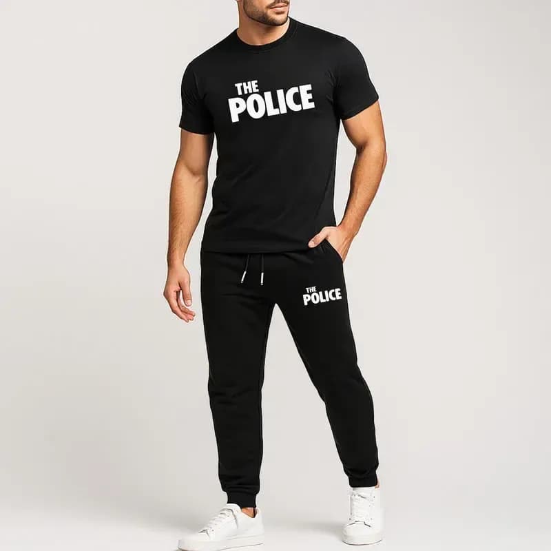 ست تیشرت و شلوار مردانه طرح Police کد 0062 جنس نخ آستین کوتاه — تصویر ۴
