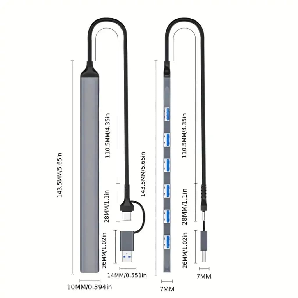 هاب 7 پورت USB 3.0 با سری USB-C و USB3.0 پی نت به طول 15 سانتی متر مدل P-7602 — تصویر ۳