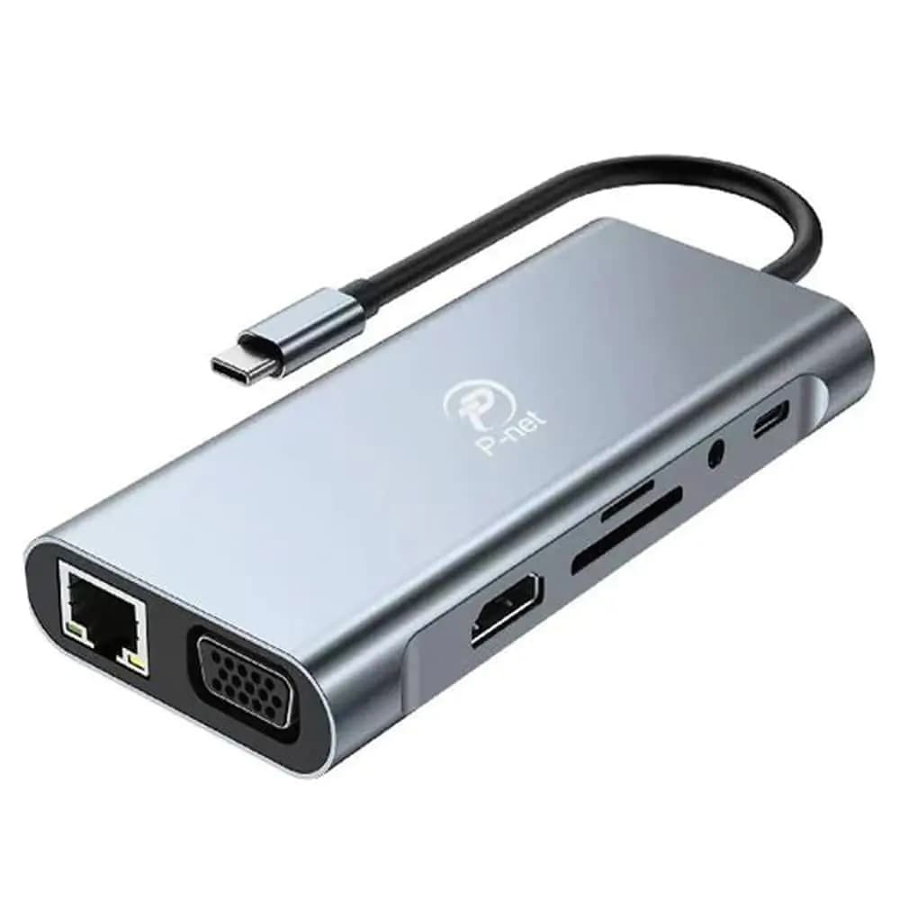 هاب 11 پورت چندمنظوره 7 کاره با سری USB3.0 TYPE-C پی نت مدل P-1101 — تصویر ۲