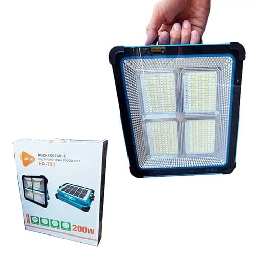 پروژکتور شارژی خورشیدی 200 وات OKGO مدل FA-703 — تصویر ۵