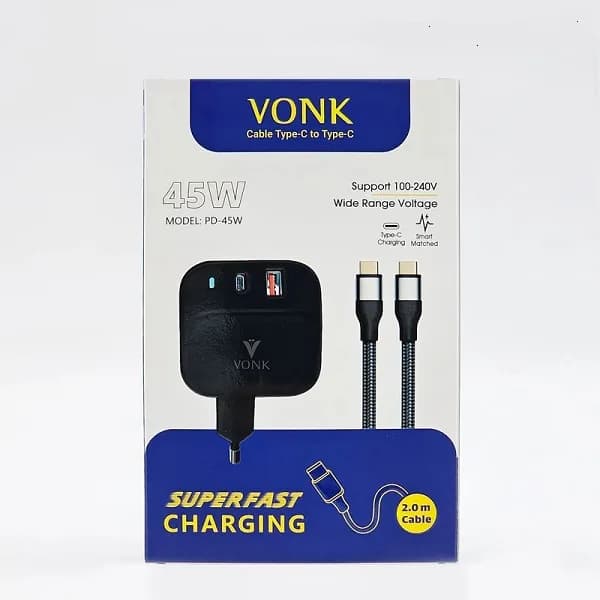 شارژر دیواری وونک مدل PD-45 توان 45 وات دو درگاه USB-A و USB-C — تصویر ۵