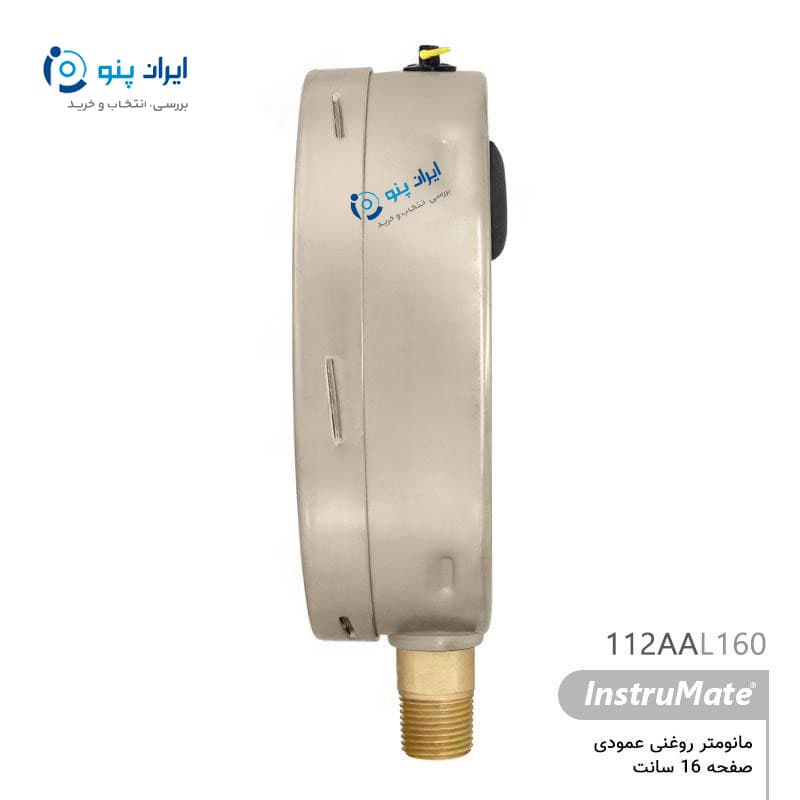 گیج فشار روغنی عمودی صفحه ۱۶ سانت صفر تا ۴ بار اینسترومیت InstruMate مدل 112AAL160 — تصویر ۲