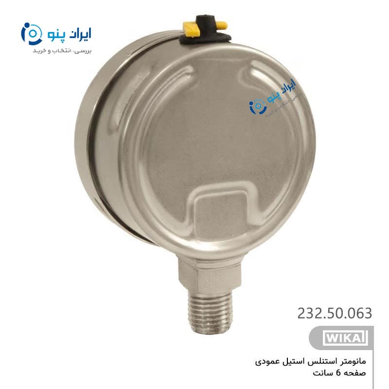 گیج فشار تمام استیل عمودی صفحه ۶ سانت صفر تا ۶ بار ویکا WIKA مدل 232.50.063 — تصویر ۲