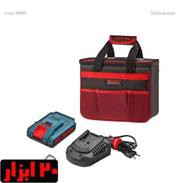 دریل شارژی چکشی 20 ولت 13 میلیمتری تک باتری رونیکس مدل 8900 با کیف برزنتی — تصویر ۲