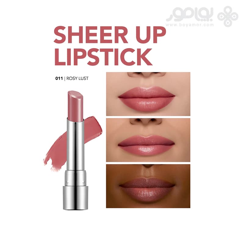 رژ لب جامد فلورمار مدل SHEER UP رنگ ROSY LUST شماره 011 — تصویر ۴