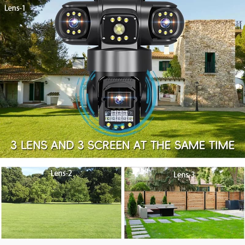 دوربین مداربسته سیمکارت خور سه لنز چرخشی 12 مگاپیکسل V380 3cam — تصویر ۴