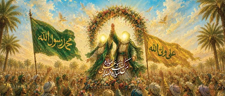 بنر جایگاه جشن عید غدیر با عکس صحنه غدیر خم — تصویر ۲
