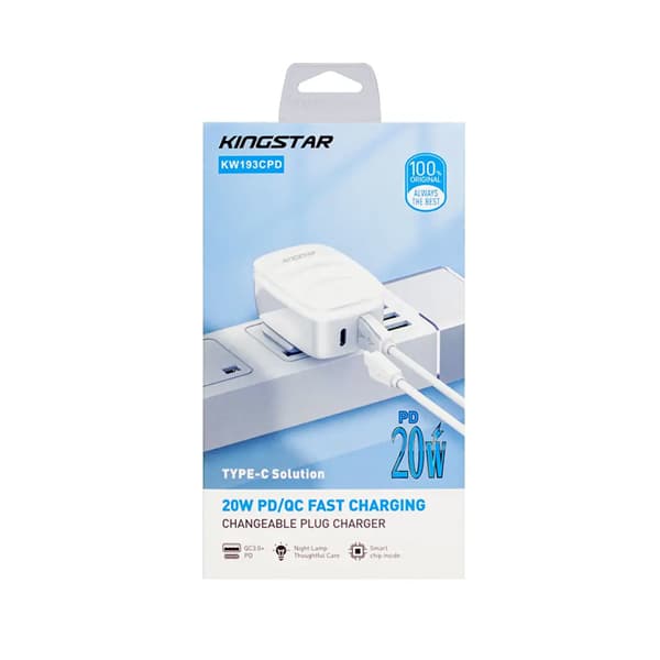 شارژر دیواری 20 وات کینگ استار مدل KW193CPD (همراه با کابل) — تصویر ۴