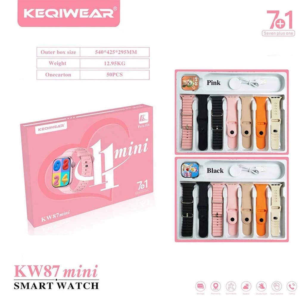 ساعت هوشمند زنانه Keqiwear مدل KW87 mini به همراه ۷ بند متنوع — تصویر ۲