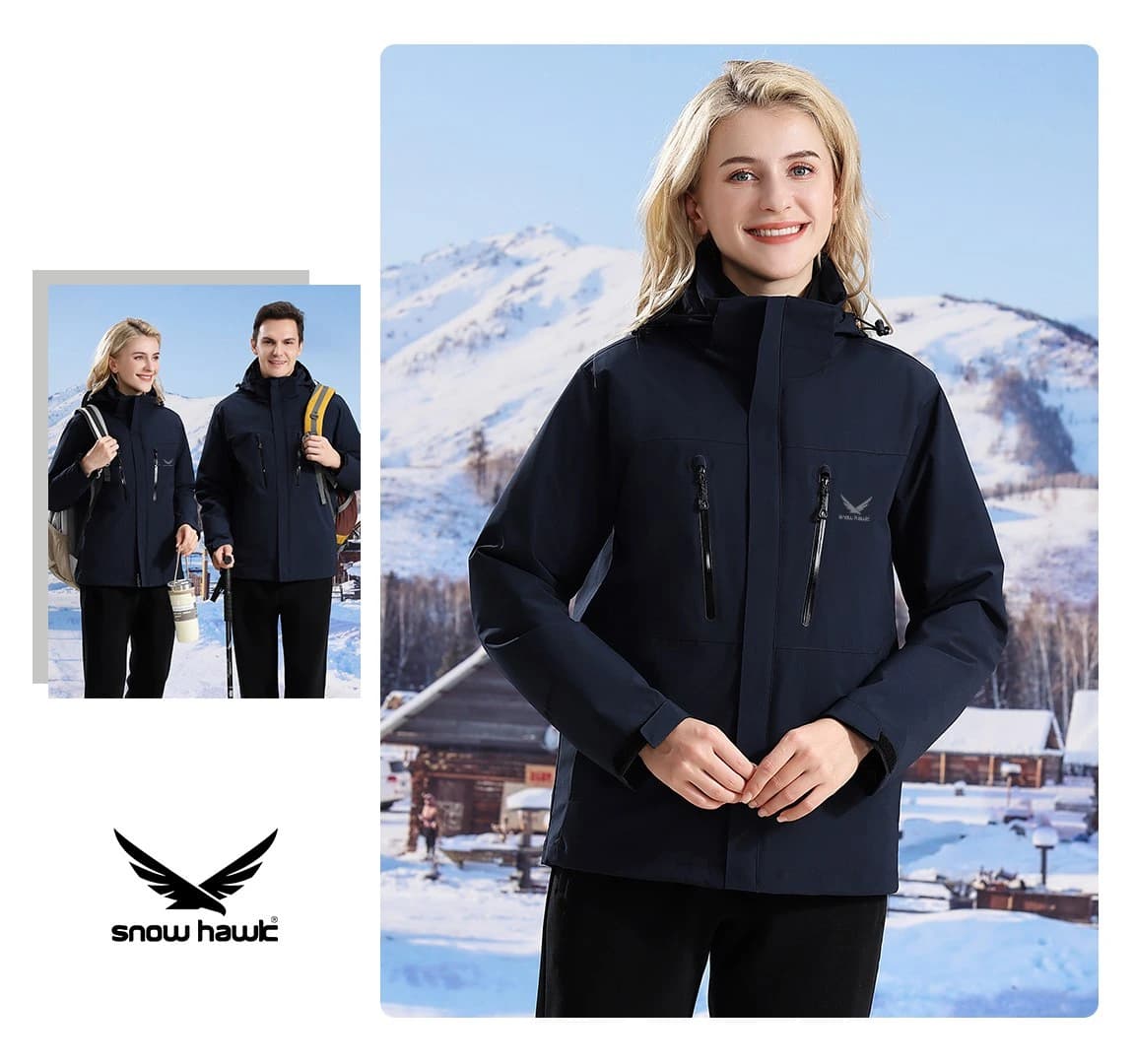 🧥 کاپشن دوپوش پر زنانه و مردانه Snowhawk مدل 68997 | Snowhawk Double Layer Down Jacket 68997 — تصویر ۲