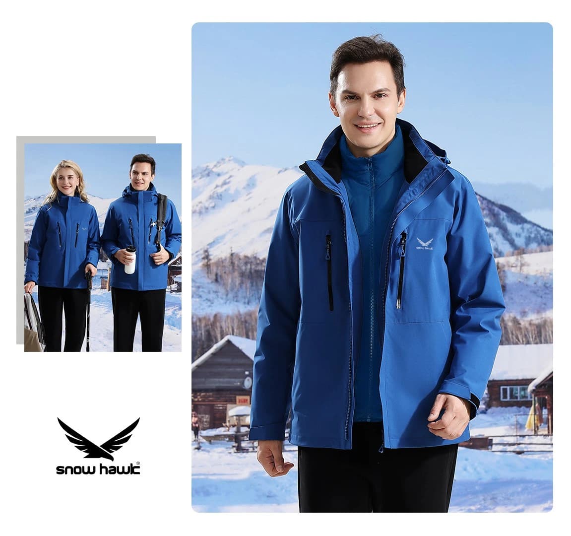 🧥 کاپشن دوپوش پر زنانه و مردانه Snowhawk مدل 68997 | Snowhawk Double Layer Down Jacket 68997 — تصویر ۳