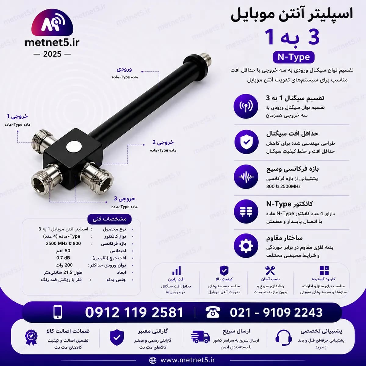 اسپلیتر ۱ به ۳ تقویت آنتن موبایل | تقسیم سیگنال برای ۳ نقطه