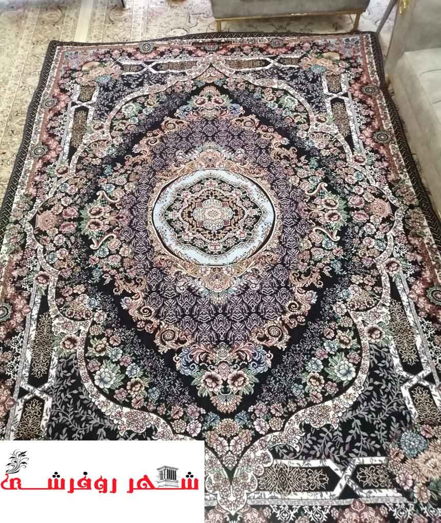 روفرشی یزدی مخمل ابریشم زرکدار رنگ سرمه ای کد 155 — تصویر ۴