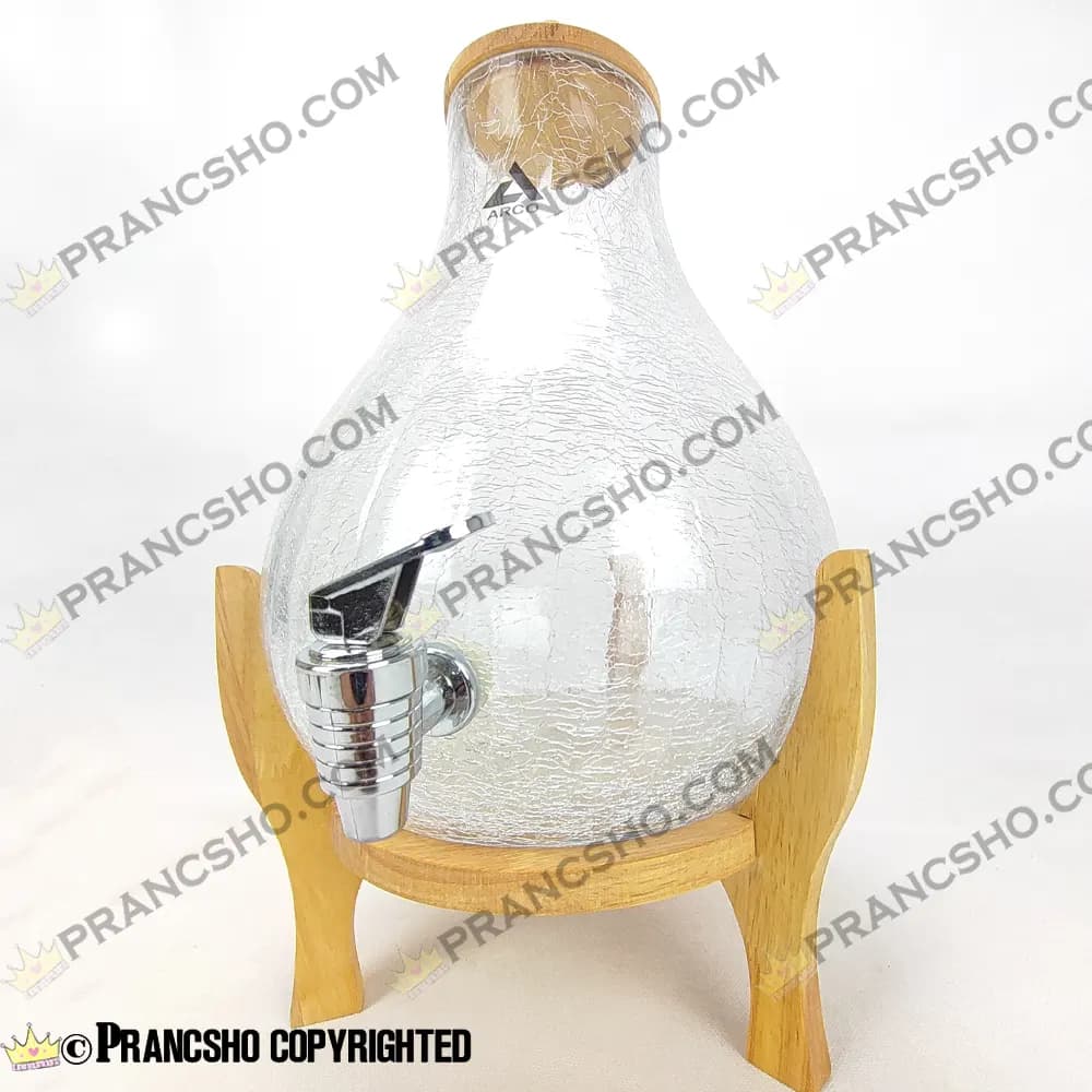 کلمن شیشه ای طرح ایکیا (گلابی) پایه چوبی بلند شیشه ساده الماسی (تَرَک دار) — تصویر ۳