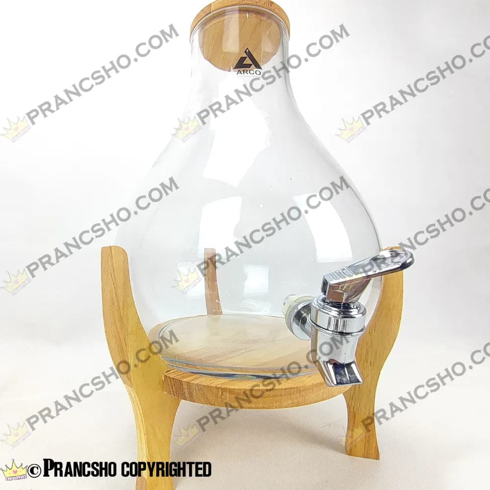 کلمن شیشه ای طرح ایکیا (طرح گلابی) پایه چوبی بلند شیشه ساده — تصویر ۳