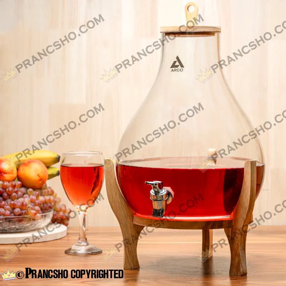 کلمن شیشه ای طرح ایکیا (طرح گلابی) پایه چوبی بلند شیشه ساده — تصویر ۲