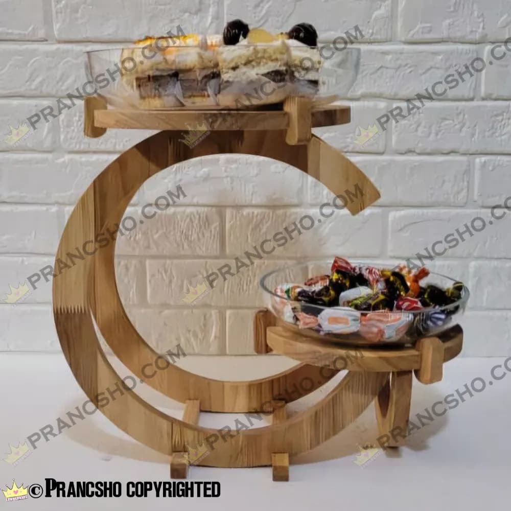 استند شیرینی خوری چوبی دو طبقه راسا شیشه ساده — تصویر ۳