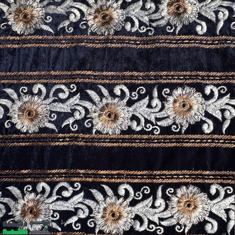 مخمل طرح دار سورمه ای - دکمه مُکمه