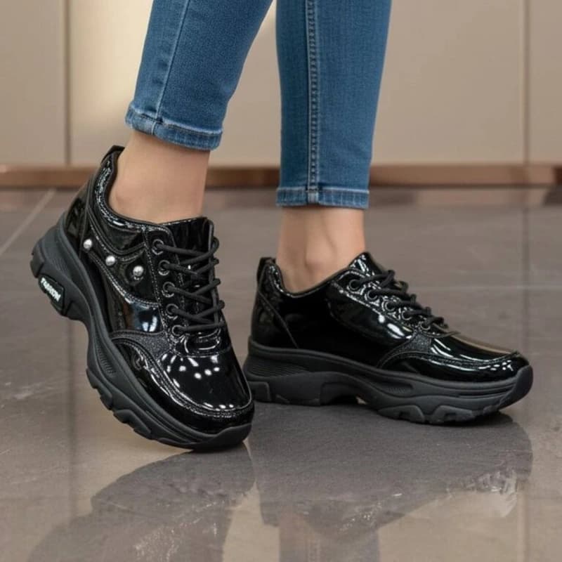 کتونی زنانه لژدار ورنی فانتزی و راحتی | Women’s Patent Platform Sneakers — تصویر ۳