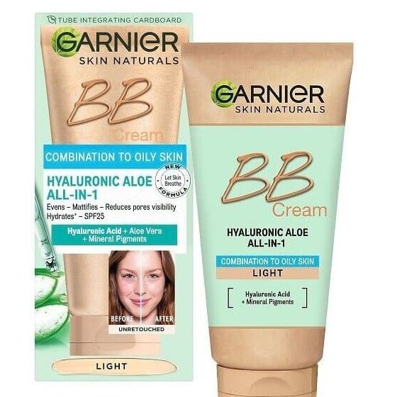 بی بی کرم مناسب پوست مختلط تا چرب مدل هیالورونیک آلوئه spf 25 رنگ لایت | Skin Naturals Hyaluronic Aloe All-In-1 BB