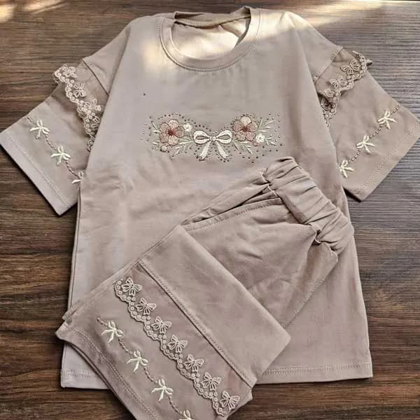 ست بلوز شلوار گلدوزی دخترانه بچه گانه کد 2871 — تصویر ۷