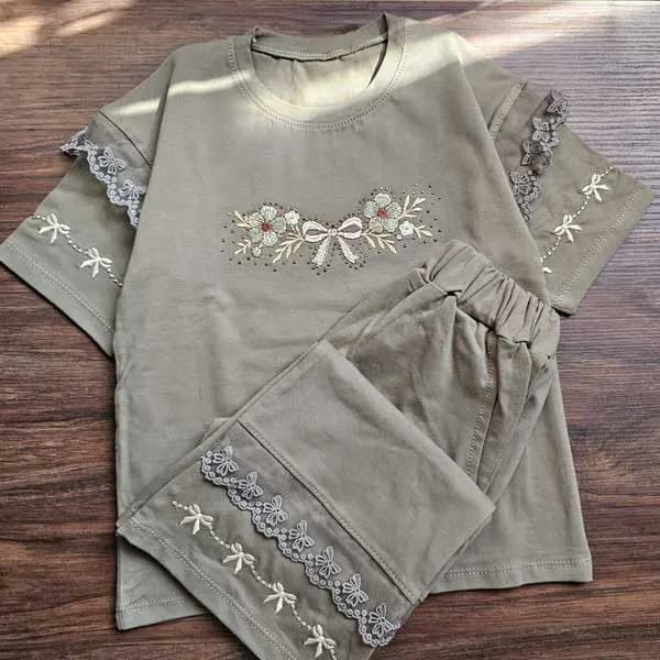ست بلوز شلوار گلدوزی دخترانه بچه گانه کد 2871 — تصویر ۶
