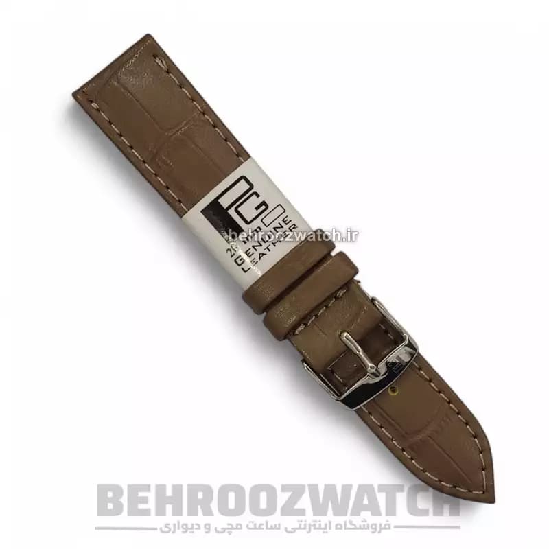 بند ساعت مچی مردانه چرم طبیعی PG طرح دار خاکی سایز 20