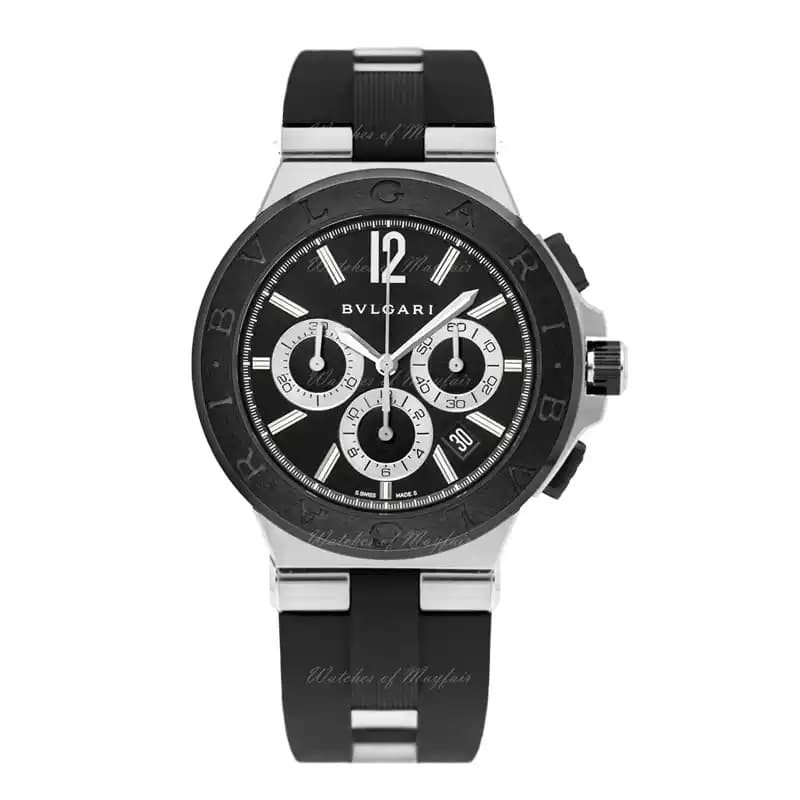 بند ساعت بولگاری رابر مشکی مدل Bvlgari Diagono + قفل استیل — تصویر ۶