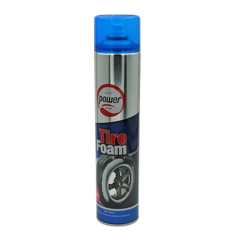 اسپری فوم تمیز کننده و براق کننده تایر پاور مدل Tire Foam حجم ۶۵۰ میلی لیتر