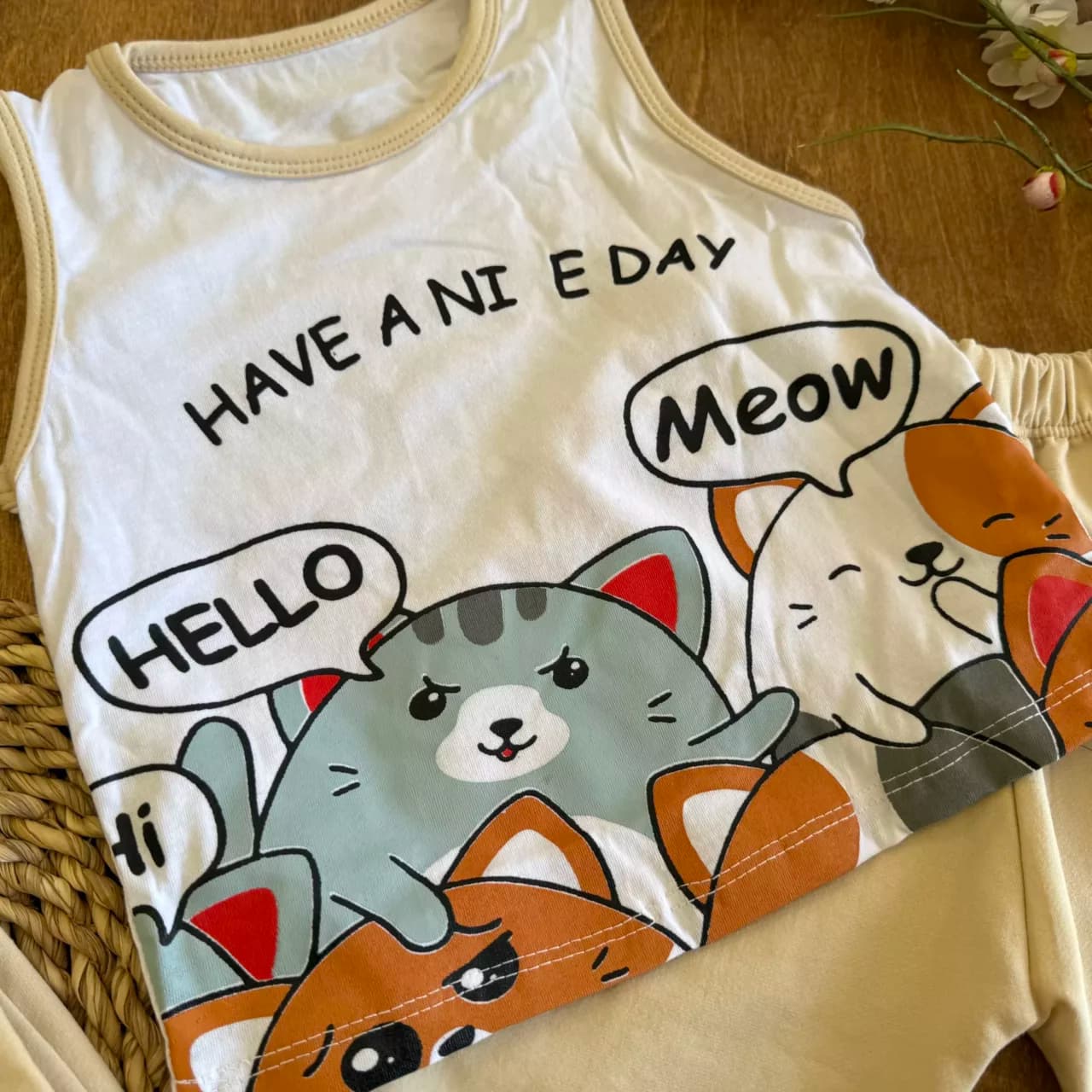 تاپ شلوارک گربه ها HELLO Meow سایز 35 تا 50 کد 6664 — تصویر ۲