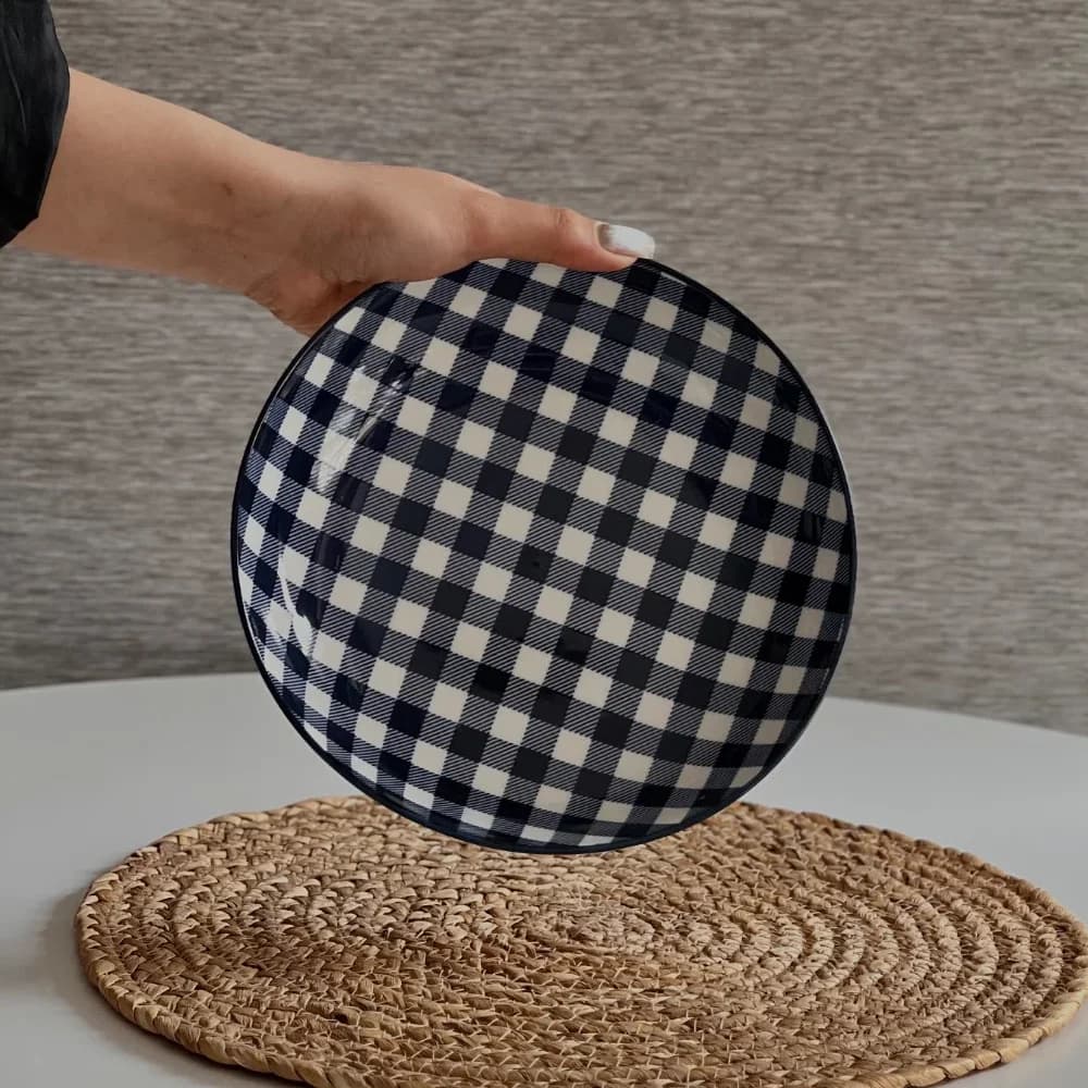 بشقاب خورشت خوری زاراهوم کد 038 طرح چهارخانه رنگ سرمه ای