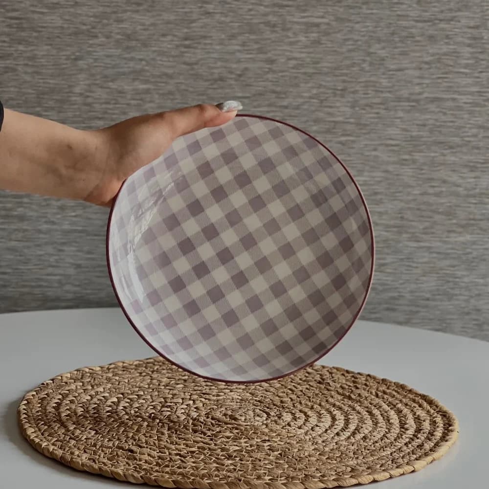 بشقاب خورشت خوری زاراهوم کد 038 طرح چهارخانه رنگ یاسی