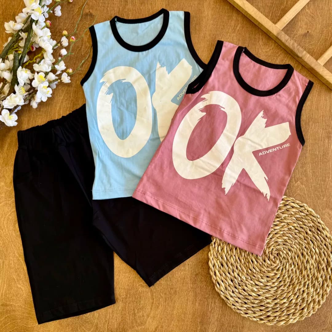 تاپ شلوارک طرح OK (adventure) سایز 45 تا 60 کد 6446 — تصویر ۳