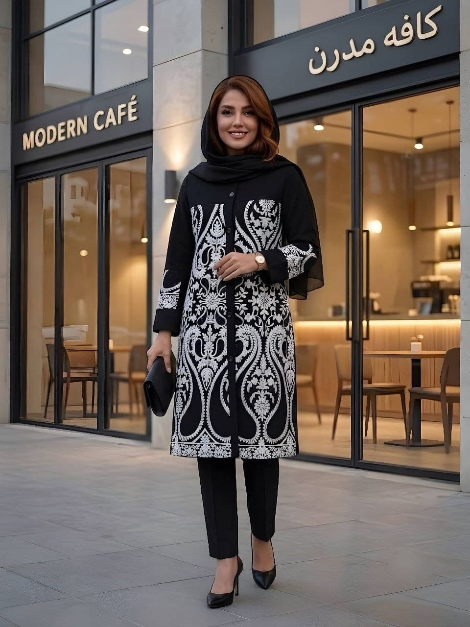 مانتو کتی بلند با خرجکار طرح اسلیمی