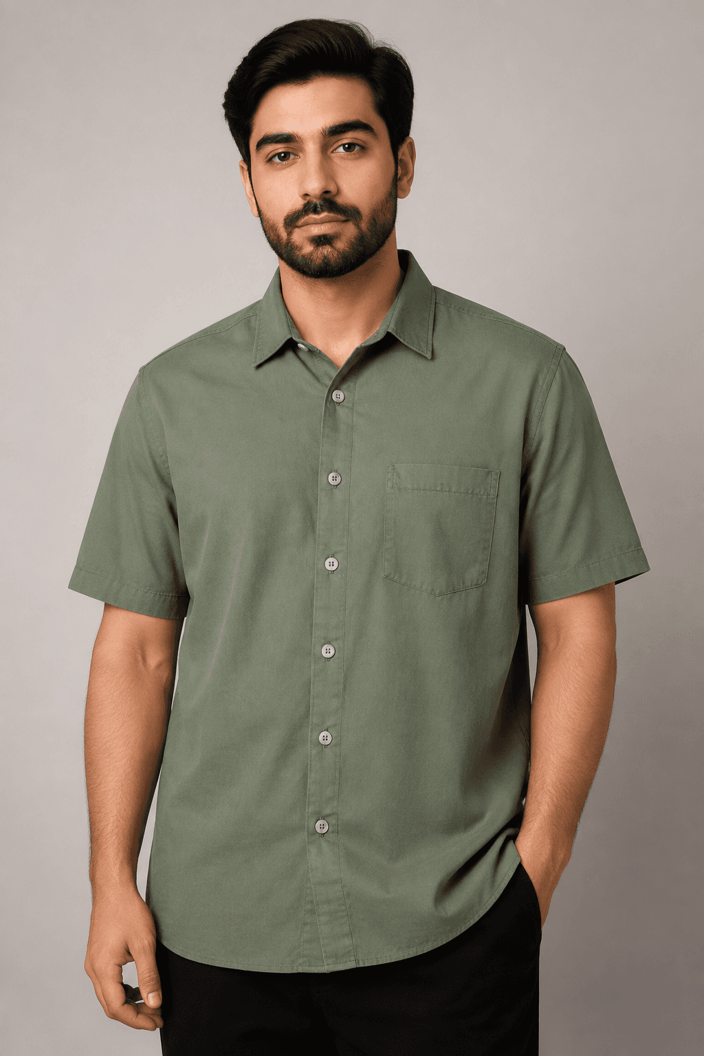 پیراهن مردانه آستین کوتاه کتان تک جیب سبز سدری(4XL_2XL)