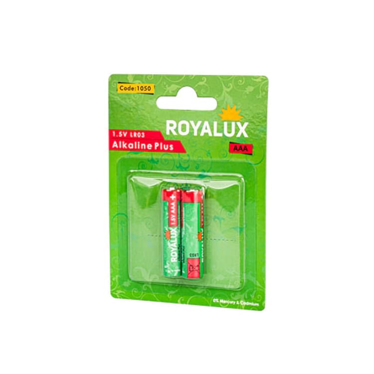 باتری نیم قلمی AAA رویالوکس (پارس شعاع) مدل Alkaline Plus – بسته ۱۲ عددی