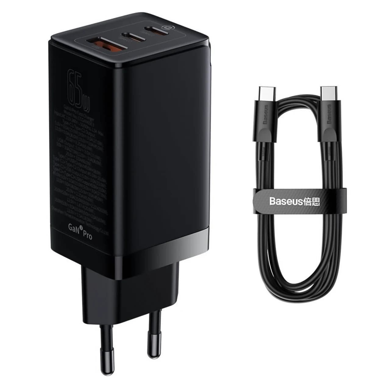 شارژر دیواری بیسوس مدل CCGP050101 با توان خروجی 65 وات به همراه کابل