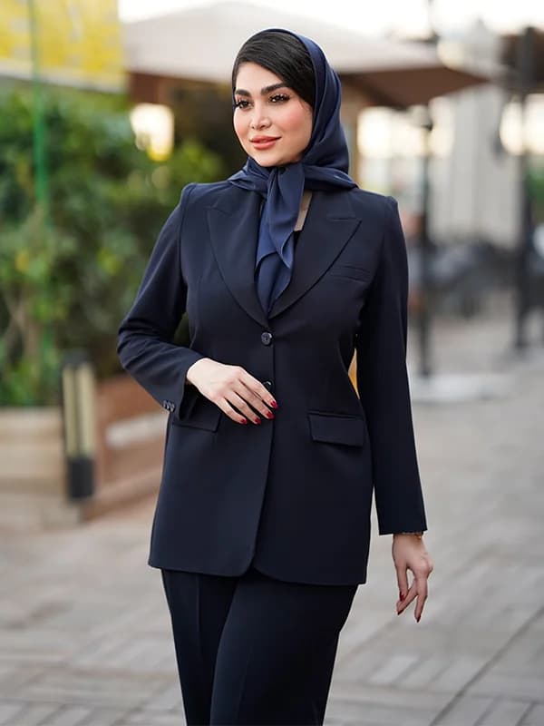 مانتو اداری کتی با شلوار بگ فیونا آستردار کد 367 — تصویر ۴