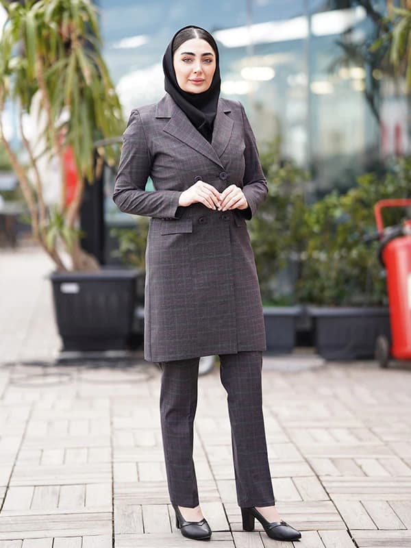 مانتو اداری چهارخونه پرنس چهار دکمه یقه انگلیسی آستردار کد 362 — تصویر ۲