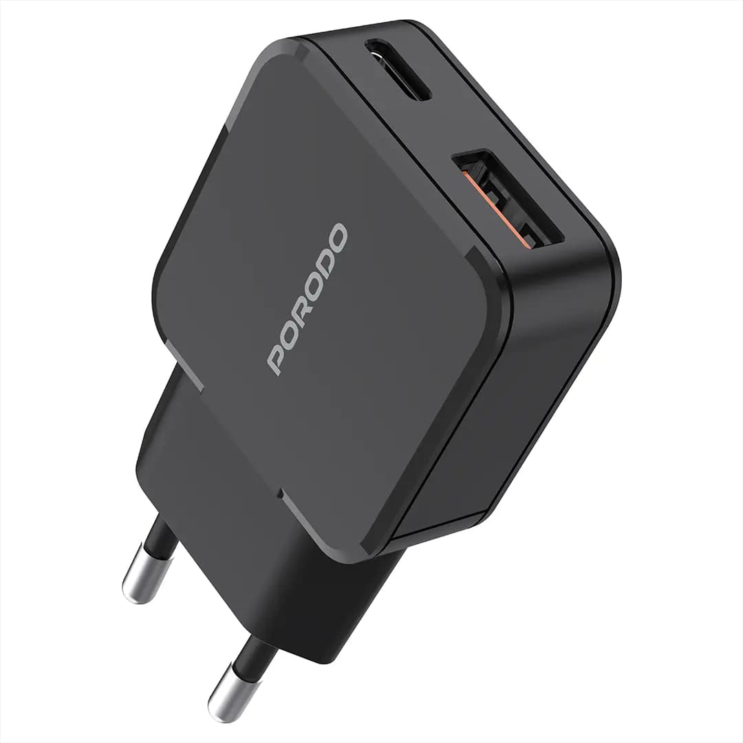 آداپتور شارژر 2 پورت یک پورت PD پرودو مدل Porodo Dual-Port Mini Wall Charger EU-Plug PDPA20W — تصویر ۳